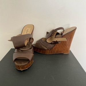 Valentino Garavani Brown Leather Bow Wedges